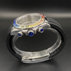 Montre avec boîtier en acier de 39 mm, <span class=keywords><strong>lunette</strong></span> sertie de diamants colorés, chronographe VK63, bracelet en caoutchouc à motif <span class=keywords><strong>bois</strong></span> - Product Image 6