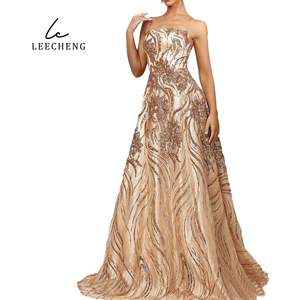 Abito da sera in stile bohémien oro di alta qualità con paillettes modello modello <span class=keywords><strong>Haute</strong></span> <span class=keywords><strong>Couture</strong></span> con Glitter sul petto - Product Image 2