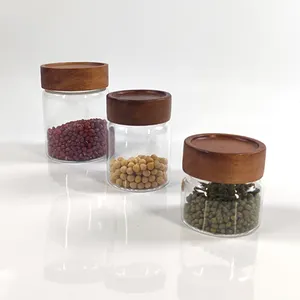 WDF OEM Frascos de vidrio con tapa Envases de vidrio Boîte en verre pot de vidro pot hermetico en verre avec couvercle en bois - Product Image 1