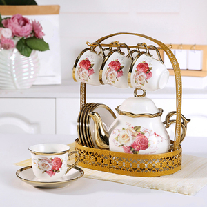 High Quality Luxury Afternoon Coffee <b>Tea</b> <b>Set</b> 13 Piece English Flower Teacup With Cup Holder - Product Image 5