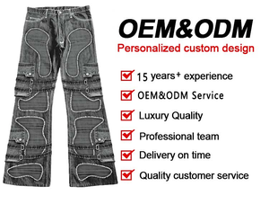 AeeDenim <span class=keywords><strong>Pantaloni</strong></span> <span class=keywords><strong>Cargo</strong></span> Personalizzati in Denim Gotico Hip Hop Y2K Lavato 100% Cotone <span class=keywords><strong>Jeans</strong></span> Larghi a Zampa per <span class=keywords><strong>Uomo</strong></span> - Product Image 5