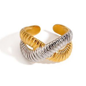 Statement <b>Ring</b> For Women 18k Gold Stainless Steel Color Blocked Spiral Design Geometric Shape Party Jewelry - Product Image 1