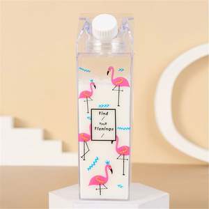 Bouteille en plastique transparente carrée personnalisée 500 ml/1000 ml, type carton de lait, à boire directement, anti-fuite, compatible lave-vaisselle, pour fêtes, style minimaliste - Product Image 3