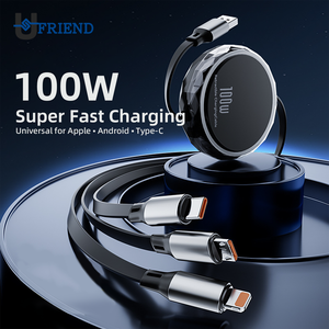 Cable Retráctil 3 en 1 de Carga Rápida de 100W con Soporte para iPhone y Android, Conductor de Cobre Puro, en Stock - Product Image 2