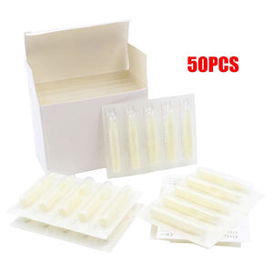 50 unids/caja desechable de alta calidad Blanco boquilla de plástico redondo plano tatuaje consejos <span class=keywords><strong>para</strong></span> <span class=keywords><strong>agujas</strong></span> de tatuaje - Product Image 3