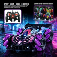 Voiture Télécommandée Stunt RC 2,4 GHz 4x4, Musique et Lumières, Rechargeable, Commande Geste, Effet Brouillard Coloré, pour Courses Tout-Terrain