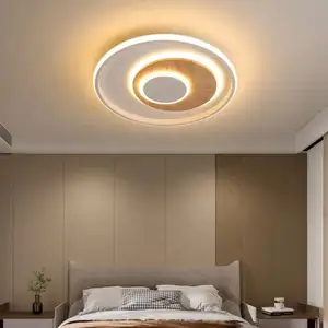 Lámparas LED de techo modernas de madera auténtica, paneles decorativos para interiores, luminaria redonda para sala de estar, dormitorio y pasillo