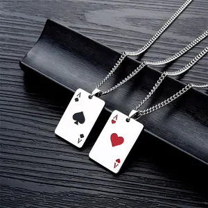 男女钛钢幸运扑克扑克牌心形黑桃吊坠项链饰品