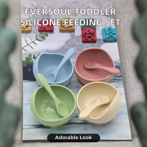 Juego de alimentación de silicona para bebés, tazón con ventosa y cuchara, forma irregular, color sólido, utensilios de comedor para niños - Product Image 2