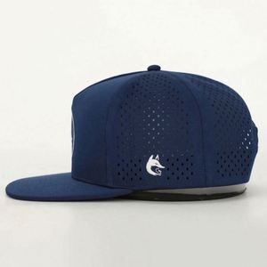 Custom 5 Panel Embroidery Logo <b>Navy</b> <b>Blue</b> Unisex Hip Hop Adjustable Snapbacks <b>Hat</b> Waterproof Laser Cut Hole Perforated Flat Cap - Product Image 3