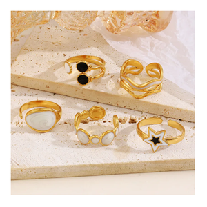 Nabest acier inoxydable plaqué or anneaux en émail redimensionnables sans ternissement femmes ouvre irrégulière goutte huile anneau bijoux de l'inde - Product Image 1