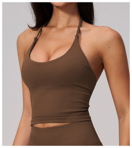 Women Seamless Halter Neck Sports Bra <strong>Low</strong> <strong>Back</strong> Crop <strong>Top</strong> Light Support Yoga Fitness Running <strong>Top</strong> - Product Image 5
