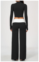 Ensemble de yoga 3 pièces grande taille à col en V, respirant, avec haut court à manches longues et leggings taille haute, séchage rapide et extensible