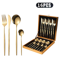 Ensemble de couverts en acier inoxydable doré moderne de 16 pièces avec coffret de présentation pour mariage, hôtel, restaurant