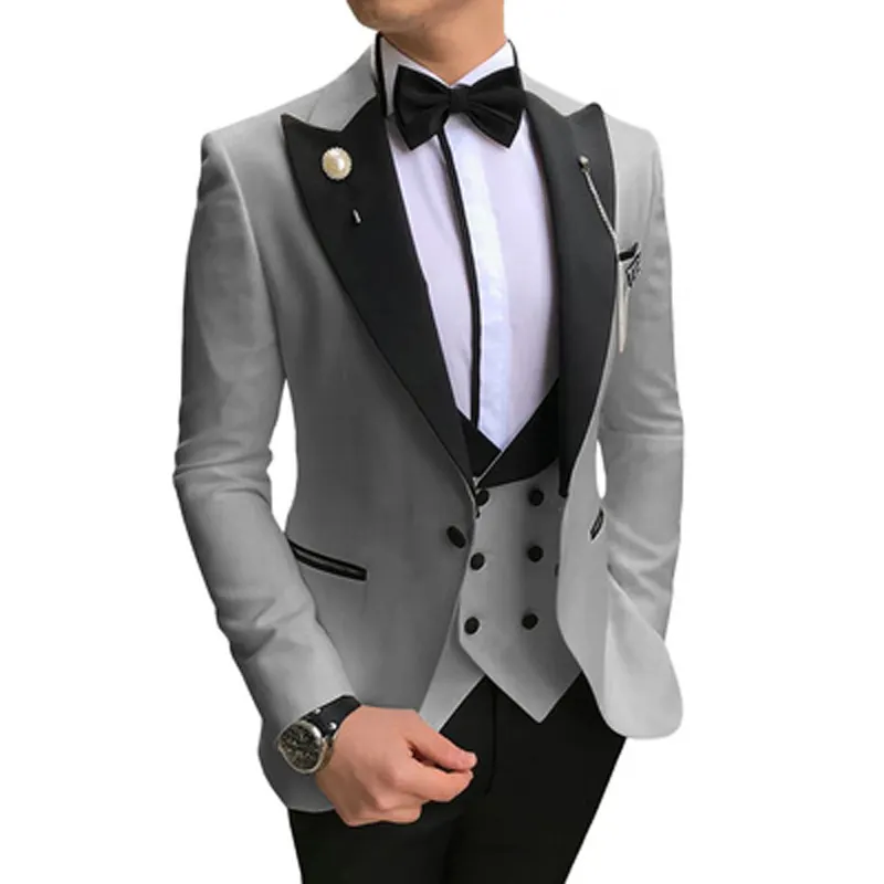 Men's Formal Suits Slim Fit Blazer Wedding Business Party 3pcs Jacket Pants Vest British Style Suit