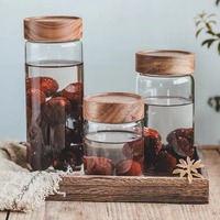 Vente en gros personnalisé Best 100ml-750ml Récipient alimentaire biodégradable Bocal en verre Stockage Cafetière Couvercle rond en bois