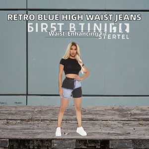 กางเกงยีนส์ทรงสกินนี่เอวสูงสีน้ำเงินสไตล์เรโทรสำหรับผู้หญิงปี 2025 ดีไซน์ยกสะโพกสีตัดกันใหม่ แห้งเร็ว สวมใส่สบาย ผ้าเดนิมสีพื้นสำหรับฤดูร้อน - Product Image 2