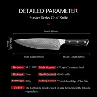 Professioneel 8 inch ecologisch verantwoorde ambidextere damaststalen koksmes met zwart G10 handvat voor hotel- en restaurantchefs