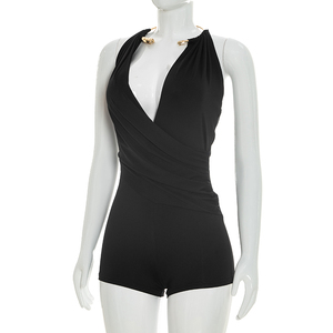 Viviblook J26RP124 Mono de Verano para Mujer, Nuevo, Sexy, sin Mangas, con Cuello Halter, Escote Bajo, Plisado, Espalda Descubierta, de una Pieza - Product Image 3