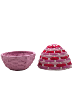 Boîte de rangement artisanale en papier mâché en forme d'œuf, base vert lime, couvercle tissé rayé multicolore, cadeau décoratif pour souvenirs