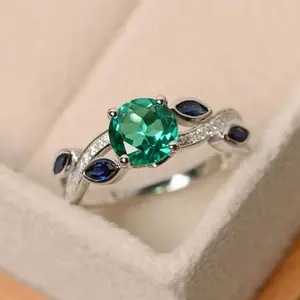 925 Sterling Silber Erstellt Smaragd ring grüner Smaragd ring Multis tone Blatt ring