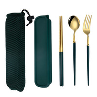 Ensemble de couverts de voyage portable en acier inoxydable de style coréen avec fourchette et baguettes avec étui