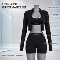 Fabricant de vêtements de sport, ensemble de yoga 3 pièces, veste courte zippée, soutien-gorge de sport, short taille haute, vêtements d'entraînement personnalisés avec étiquette privée