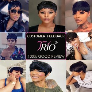 วิกผมลูกไม้ด้านหน้า13X1สีธรรมชาติผมแท้แท้6นิ้ววิกผมพิกซี่สั้นวิกผมธรรมชาติสำหรับผู้หญิงผิวดำ - Product Image 4