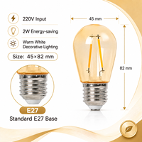 Ampoules LED S14 2W ambre en plastique incassable résistantes aux intempéries, culot E27, remplacement vintage Edison pour éclairage extérieur