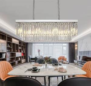 Lámpara de Araña de Cristal, Moderna y Lujosa, para Comedor, Decoración del Hogar, Cristal Dorado/Cromado, Rectangular, para Isla de Cocina - Product Image 4