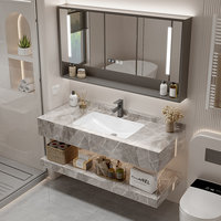 Meuble-lavabo mural moderne double couche en roche, résistant à l'eau, durable, facile à nettoyer, idéal appartement et hôtel