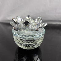 Revêtement argenté Diamant plat En Verre Cristal bijoux boîte à bijoux avec lotus couvercle MH-QT0466