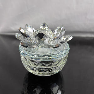 Серебряное покрытие алмаза стеклянная тарелка с украшением в виде кристаллов Ювелирные изделия шкатулка для украшений с лотоса крышкой MH-QT0466 - Product Image 6