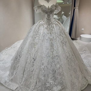Dw0214 Luxury Crystal Wedding Dress Glitter Puffy Ball Gown <b>Off</b> <b>Shoulder</b> Bridal Dress With Long Train Jancember - Product Image 1