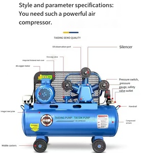 Endüstriyel Yüksek Basınçlı Kayış Tipi Pistonlu Yağlamalı Hava Soğutmalı 0.9m/dk AC 220V/110V/380V Ahşap İşleme İçin Hava Kompresörü - Product Image 3