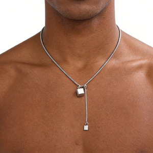 Collana con Pendente Cubo Quadrato a Catena Serpente in Acciaio Inossidabile, Regolabile a Y, Gioielli Geometrici Minimalisti da Uomo per Uso Quotidiano - Product Image 1