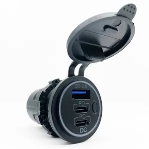 12V USB 콘센트 차량용 충전기 멀티 포트, 자동차 보트 해양 트럭용 스위치가 있는 듀얼 USB 급속 충전 3.0 포트 및 PD USB C 소켓