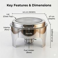 Plateau de buffet isotherme en acier inoxydable, chauffe-plats rond avec couvercle en verre, idéal pour les services de traiteur d'hôtels et de réceptions