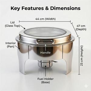 Vassoio Termico Rotondo in Acciaio Inox per Buffet con Coperchio in Vetro, Ideale per Hotel, Feste e Servizi di Catering - Product Image 3