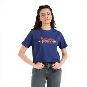 Camiseta de Algodón Grueso para Mujer, Estampada, Corte Holgado, Cuello Redondo, Estilo Casual Urbano, para Uso Diario Cómodo - Product Image 1