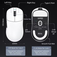 ATTACK SHARK X8PRO Mouse nirkabel tiga Mode, Mouse nirkabel PAW3395PRO Sensor ringan latensi rendah ergonomis 500mAh Esports aksesoris Gamer