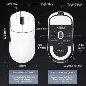 ATTACK SHARK X8PRO Drahtlose Maus Tri-Mode PAW3395PRO Sensor Leichte Ergonomie mit geringer Latenz 500mAh Esports Gamer Zubehör - Product Image 5