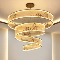 Lustre de plafond LED à ruban personnalisé réglable en hauteur, style peinture à l'encre chinoise, éclairage décoratif à bande douce pour restaurants et halls d'hôtel