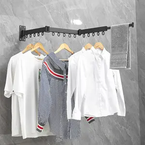 Rack de secagem dobrável para parede, rack retrátil de varanda para secagem de roupas, rack preto para roupas
