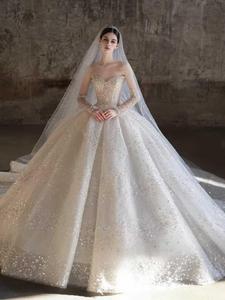 Robe de mariée Lsjj124, épaules dénudées, appliques perlées, cristaux, laçage, Vestido De Novia Jancember - Product Image 1