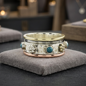 Best Selling Natural Turquoise 925 <b>Sterling</b> <b>Silver</b> Prong Setting Spinning <b>Band</b> Handmade Meditation Rhodium Plated Trendy <b>Rings</b> - Product Image 3
