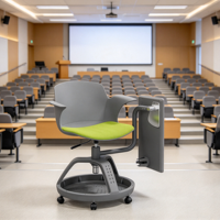 Chaise d'entraînement scolaire en plastique réglable en hauteur avec tablette intégrée, siège rembourré, base de rangement et roulettes pour salles de classe universitaires intelligentes