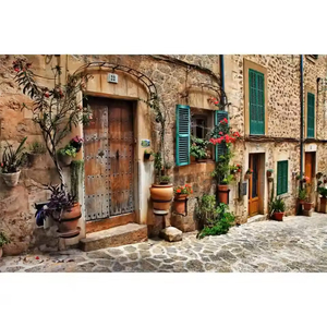 Fond <span class=keywords><strong>de</strong></span> <span class=keywords><strong>photographie</strong></span> antique européen : Allée, village, couloir fleuri, <span class=keywords><strong>maison</strong></span>, voyage, portrait, toile <span class=keywords><strong>de</strong></span> fond pour photocall - Product Image 1