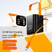 Nouvelle batterie externe LED 7 couleurs avec charge super rapide 22,5 W, câble intégré, batterie externe portable 20000 mAh, lampe de camping