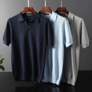 T-shirt da uomo a maniche corte Casual con scollo a V lavorato a <span class=keywords><strong>maglia</strong></span> con risvolto estivo nuovo Spot Casual - Product Image 4